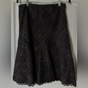 Checkered print skirt. Dark red/ grey and black. Size 4